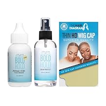The Hair Diagram - Bold Hold Extreme Creme Reloaded Glue for Lace Front Wigs and Hair Systems (1.3 oz) - Bold Hold Skin Protect Sensitive Skin Scalp Protector (4 oz) - Ultra Thin HD Wig Cap (2 pk)