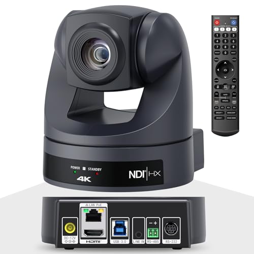 4K NDI PTZ Camera 20X, HDMI USB LAN Outputs Video Conference Camera Webcam for Church WorshipEvents ServicesEducation,Works with Zoom,Skype,OBS