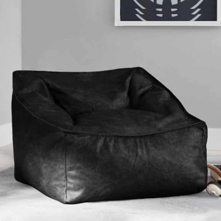 Bean Bag Chair PU Leather Bean Bag Cover Without Filler Beanbag Couch Pouf Sofa Case No Filling Adults Beanbag Chair Lazy Armchair Couch Floor Seating Living Room Furniture Color : Black, Size : 1-