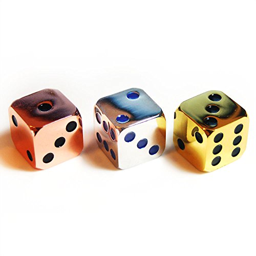 3Pcs D6 16mm Metal Alloy Custom & Unique Dice - Highly Polished Premium Edition Gold, Sliver, Bronze
