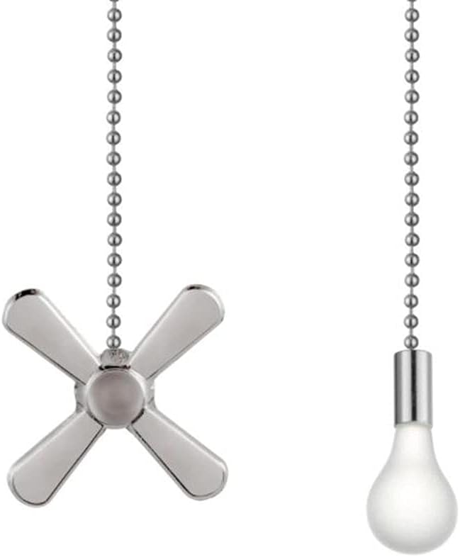 Ceiling Fan Pull Chains,TWDRTDD 2 Pieces Pull Chain Connector,Fan and Light Bulb Beaded Shaped Pendant with 3mm Diameter Copper Beaded Ball Nickel, 12inch