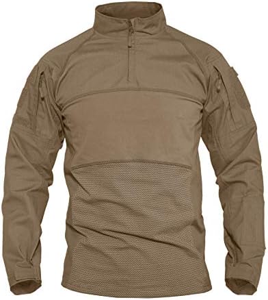 Airsoft Shirt Tan Long Sleeve with Pads Shirts for Men Tactical Shirts for Men Combat Shirts Quick Dry Hiking Shirts Travel Shirts