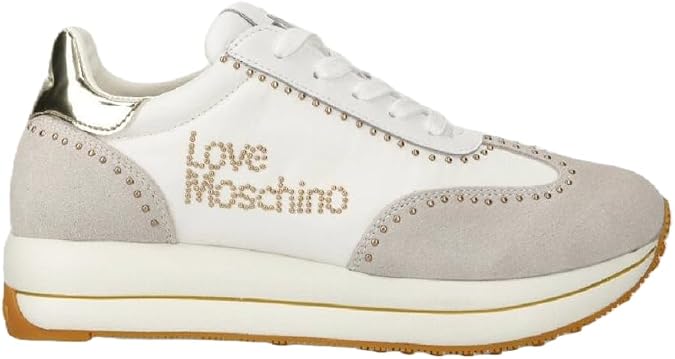 Love Moschino Women's Sneaker Run 40 Sneakers Bian, 10, Bianco/Platino