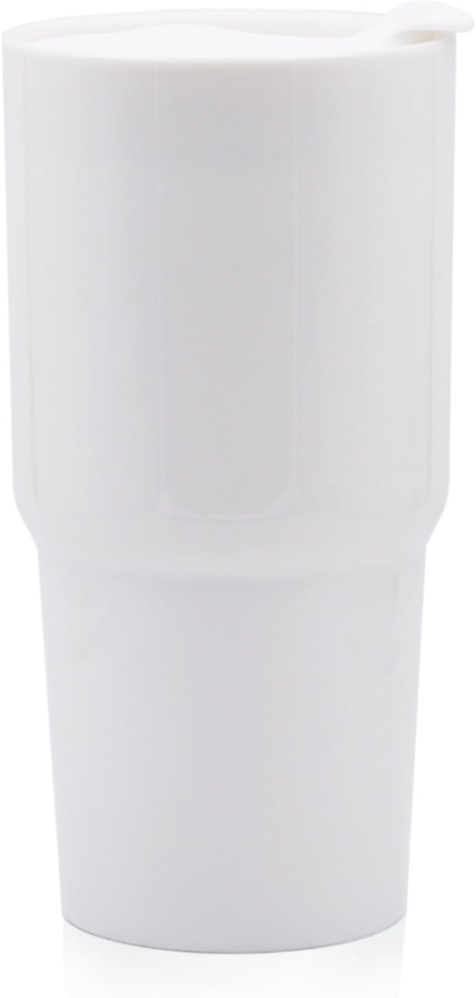 Ceramic Double Wall Insulated Travel Coffee Cup with Slider Lid & Silicone Boot, 16 fl.oz Grande Mug Glossy White