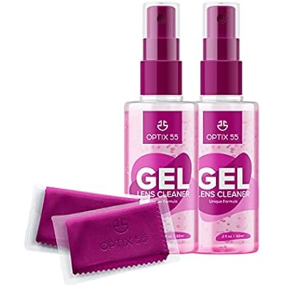 Gel Lens Cleaner Kit - 2 2oz Eye Glasses Cleaner Gel Spray  2 Microfiber Cleaning Cloths | Safe for AR Coated & All Lenses, Screens, Electronics 4oz Pink