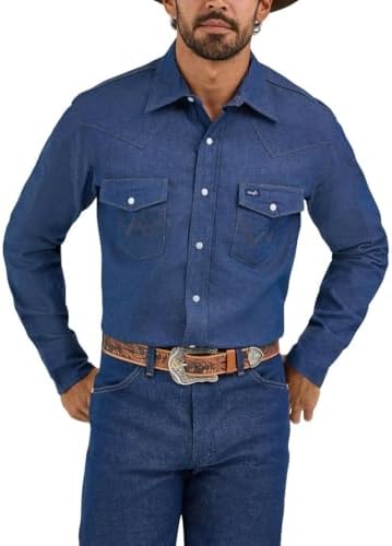 Wrangler Mens Cowboy Cut Western Chambray Snap Long Sleeve Work Shirt
