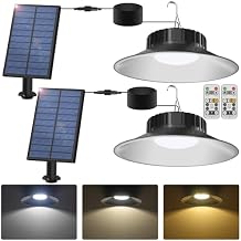 T-SUN Solar Shed Lights 2 Pack Solar Pendant Lights, Outdoor Indoor Garden Light with Remote 3000K/ 4000K/ 6000K, IP65 Waterproof for Barn Shed Shop Patio Garage Courtyard Balcony