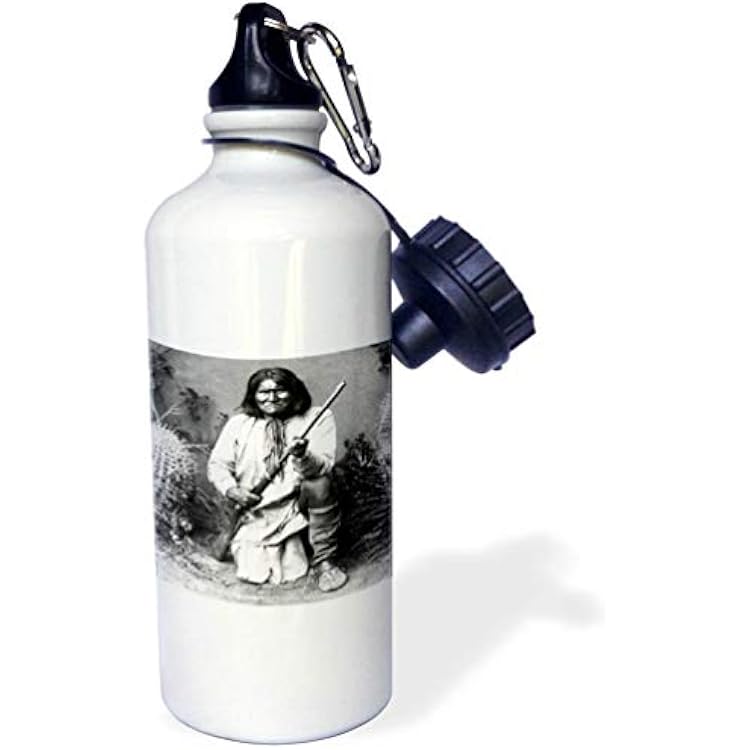 3dRose Vintage Photo Of Geronimo In Black n .jpg Sports Water Bottle, 21 oz, White