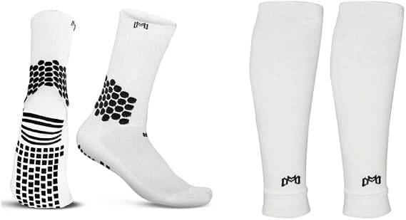 MediCaptain Ankle Protect Grip Socks + PreCut Soccer Sock Sleeve (White)