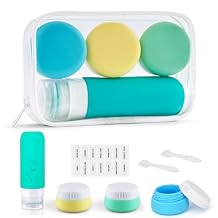 Small Travel Size Container for Cream 3pcs Mini Silicone Makeup Jar and 1pcs Tiny Squeeze Bottle, TSA Approved Leak-proof Lotion Pots and Toiletries Bottles With Storage Bag