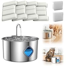 Dog Water Fountain, Stainless Steel Cat Water Fountain, 108oz/3.2L Automatic Pet Water Dispenser, Quadruple Purification Water Supply System, Suitable for Cats & Dogs (Silver+8 Filters+4 Sponges)