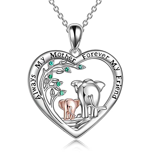 POPLYKE Elephant Necklace for Women Sterling Silver Tree of Life Pendant with Heart or Abalone Shell Jewelry Gift for Mom on Mothers Day Birthday