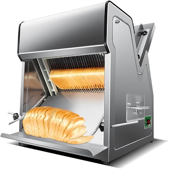 Electric Bread Cutting Machine - 31Pcs Slices, 12Mm Thickness, 304 Stainless Steel Commercial Toast Bread Slicer with Adjustable Inlet & Outlet