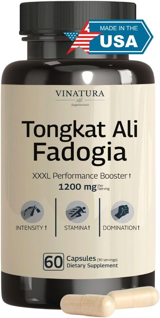 Tongkat Ali Fadogia Agrestis - 1200mg, Enhanced with Nitric Oxide Booster Supplement, Longjack Tongkat Ali for Men, 60 Capsules