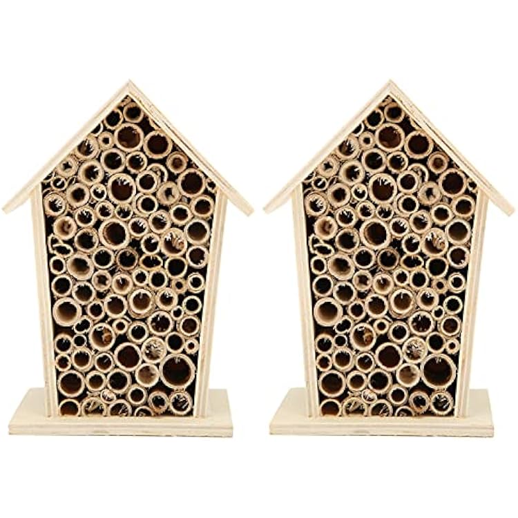 Alvinlite Mason Bee House - Handmade Natural Bamboo Bee Hive - Attracts Peaceful Bee Pollinators to Enhance Your Gardens Productivity Mason bee