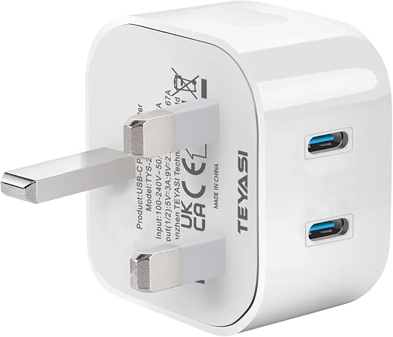 USB C Plug,20W Dual Port USBC Fast Charger Plug Compatible with iPhone 17/16/15/14/13/12/11 Pro Max Plus, iPad Pro Air Mini, AirPods Pro, Watch, Type C Head Charging Wall PD UK