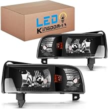 LEDKINGDOMUS Headlight Assembly, DOT-certified, Compatible with 1994 1995 1996 1997 1998 1999 2000 2001 Dodge Ram 1500/1994-2002 Dodge Ram 2500 3500 Headlamp Replacement Black Housing Clear Lens