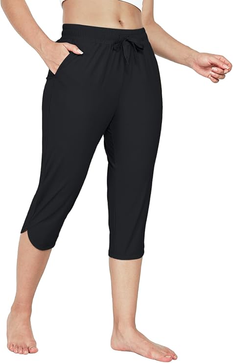 Women's Swim Capri Pants Board Shorts for Swimming Modest Swimsuits Beach Pants with Pockets Quick Dry UPF50+
