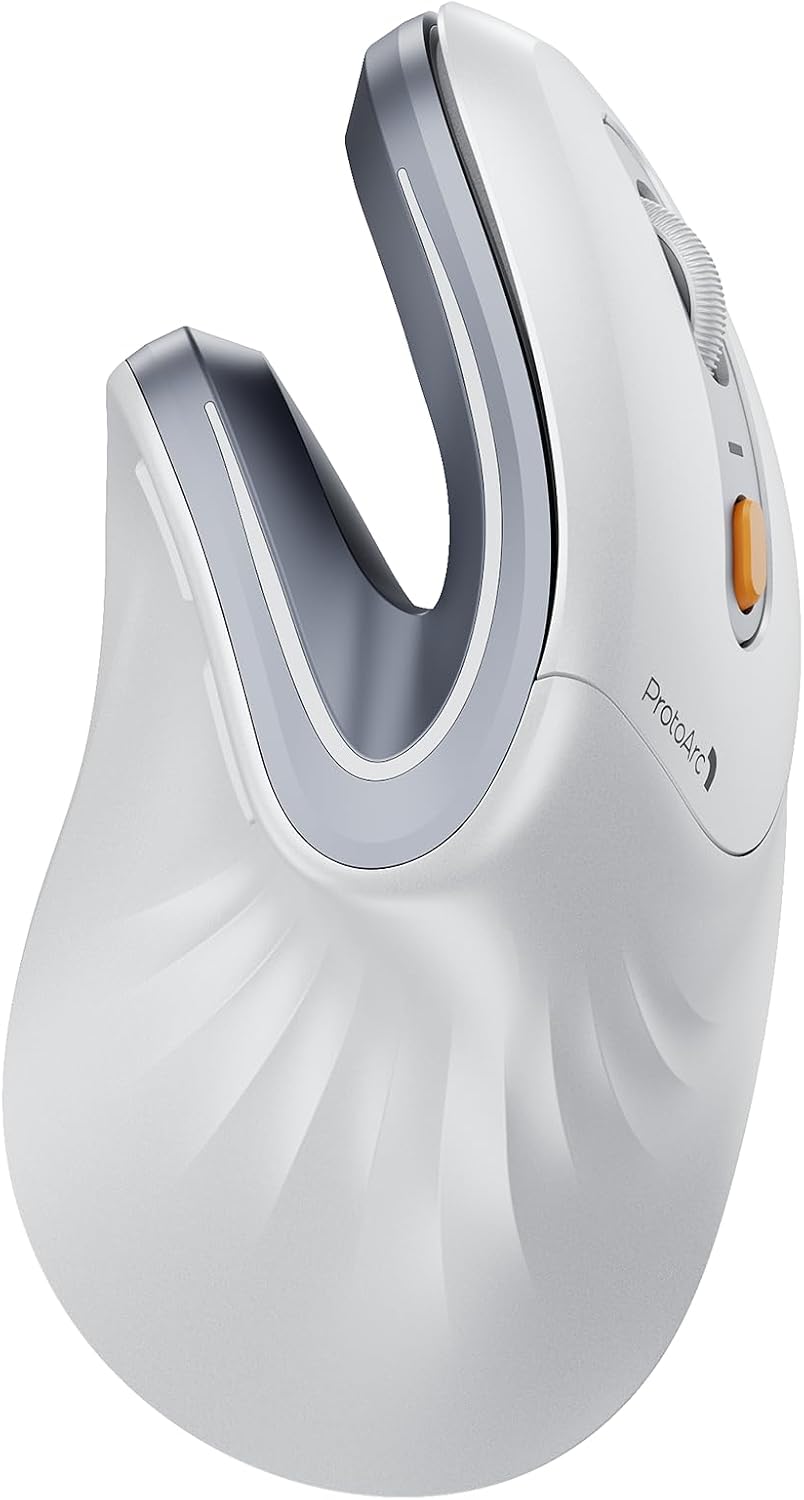 ProtoArc EM11 NL Ergonomic Mouse, Wireless Vertical Mouse Rechargeable Optical Mice with Multi-Device Bluetooth + Bluetooth + USB Connection for Computer, iPad, Mac, Windows, Silver Gray