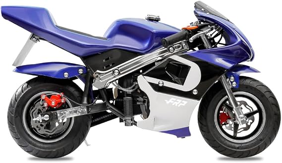 FRP GPB02 50CC 2-Stroke Kids Pocket Bike - EPA Approved Mini Gas Bike for Kids, 165 LB Capacity, Dual Brake System, New Streamlined Design, 20 MPH Max Speed Blue