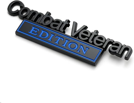 Combat Veteran Edition Car Emblem 2Pcs - 3D Solid Metal Truck Badge & Tailgate Decal, Heavy Duty Automotive Exterior Accessories for Veterans, Universal Fit (Black/Blue)