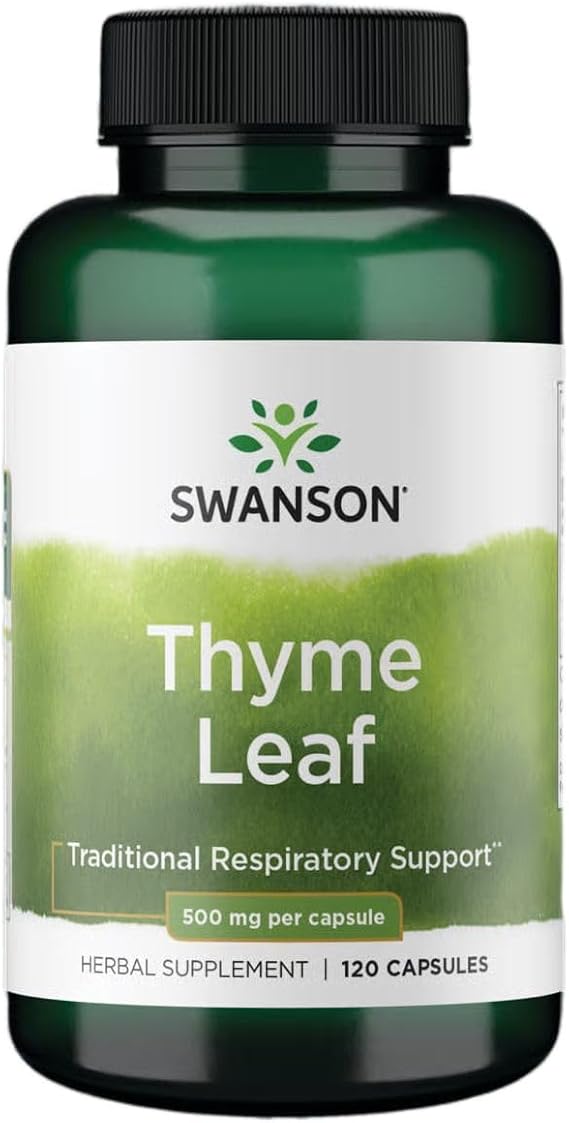 Swanson Thyme Leaf Herbal Supplement, 500 mg, 120 Capsules | Herbal Supplement Supporting Respiratory System Health, Natural Formula Aiding Digestive System Health, Time-Tested