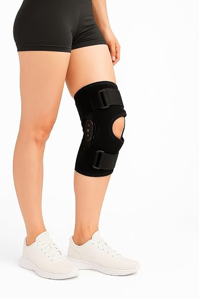 Comfyorthopedic Wraparound Hinged Knee Brace Adjustable Plus Size Knee Support with Removable Side Metal Stabilizers Pain Relief for Meniscus Tear, Arthritis, ACL, PCL, Sports Fits Thighs Up to 38