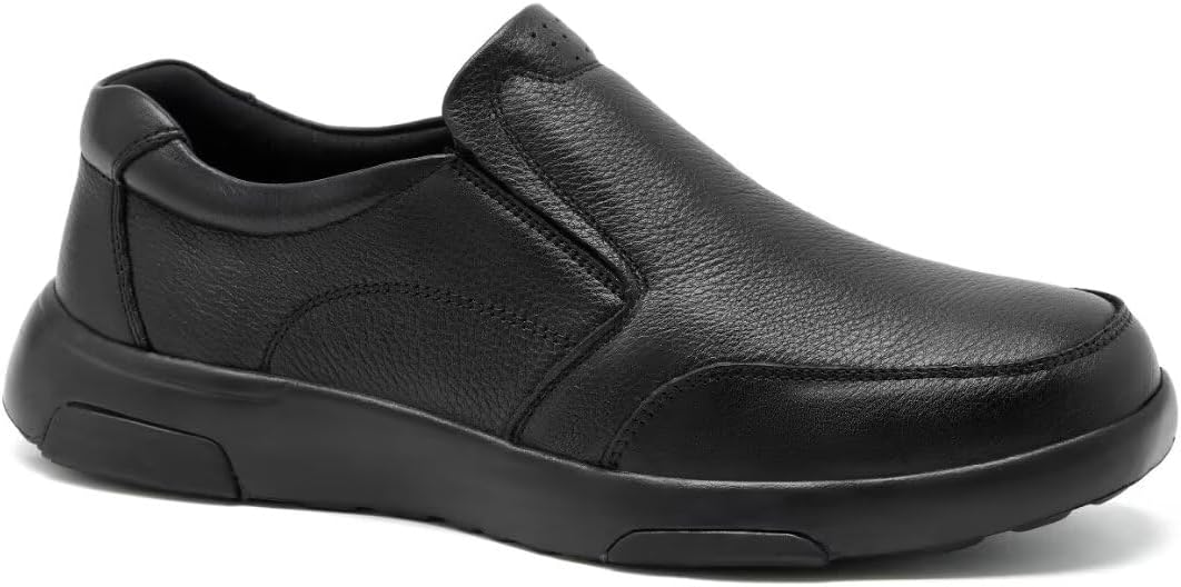 OrthoComfoot Men's Orthopedic Leather Dress Walking Shoes: Comfortable Plantar Fasciitis Oxfords with Arch Support, Business Diabetic Slip-On Loafers for Foot and Heel Pain Relief
