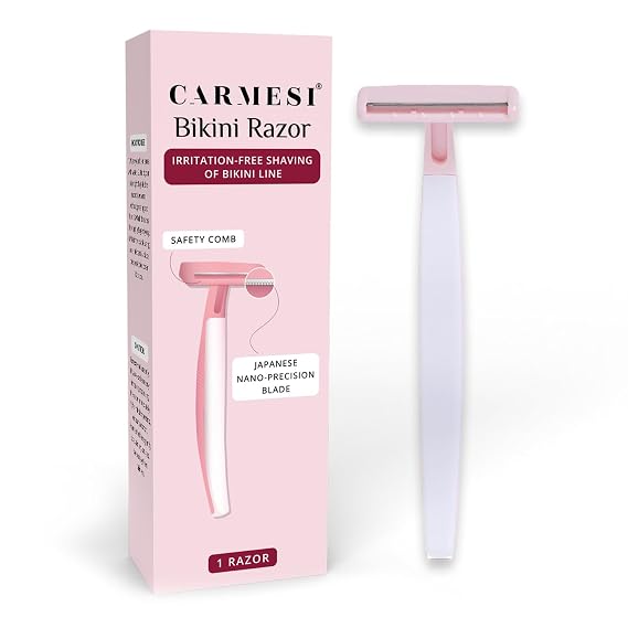 Carmesi Bikini Razor for Women | No Cuts, No Bumps Hair Removal | Japanese Nano-Precision Blade with Safety Comb | Smooth, Irritation-Free Bikini Line Shave | 1 Razor