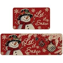 Artoid Mode Snowman Let It Snow Snowflake Christmas Kitchen Mats Set of 2, Winter Home Decor Low-Profile Kitchen Rugs for Floor - 17x29 and 17x47 Inch
