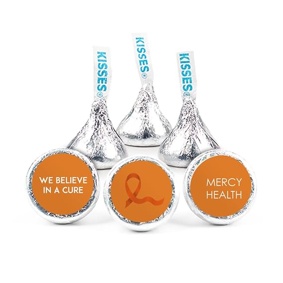 324ct Personalized Orange Ribbon Leukemia Cancer Awareness Kiss Stickers | Promotional 3/4-Inch DIY Stickers for Kisses or Mints, Candy Not Included