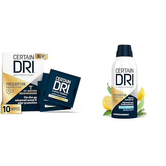 Certain Dri Antiperspirant Wipes & Prescription Strength Spray for Excessive Sweating, 10ct Wipes & 4.2oz Spray