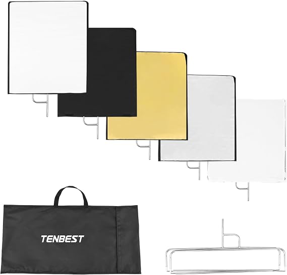 Photography Light Reflector Flag Kit, 24x30 inches/60x75cm, 4-in-1 Gold/Silver/Black/White Diffuser and Translucent Diffuser, Foldable Stainless Steel Frame