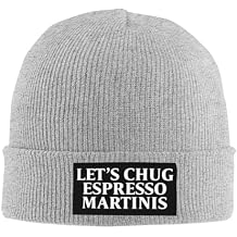 Let's Chug Espresso Martinis Mens Winter Beanie Hat Warm Knit Cuffed Ski Skull Cap Black