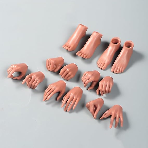 1/6 Scale Female 5 pairs Hand Shape 2 pairs Feet Model Body Accessories Fit 12'' AB001 TBL JIAOU Solider Action Figure Body Doll (Copper Suntan)