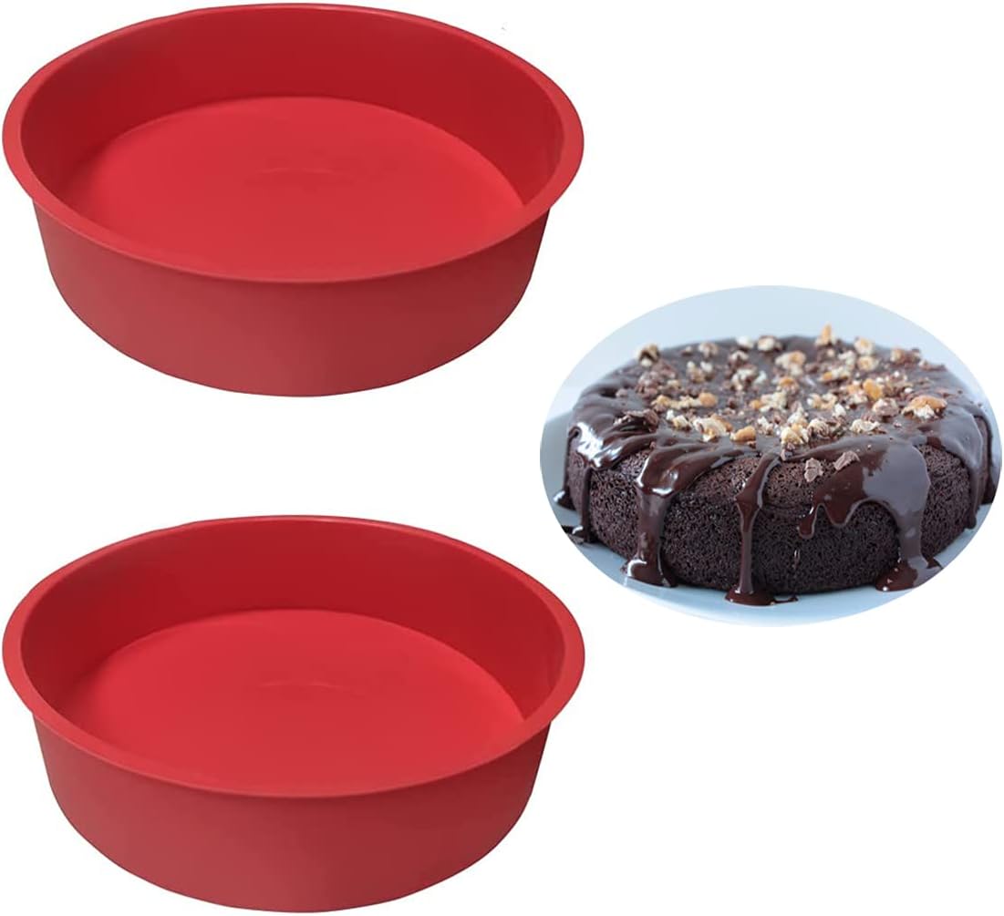 2pcs 8 Inch Silicone Cake Tins for Baking, Silicone Cake Moulds, Round Cake Baking Pan Non-Stick Quick Release Suitable Baking Tray for Cakes Muffins Puddings Bread