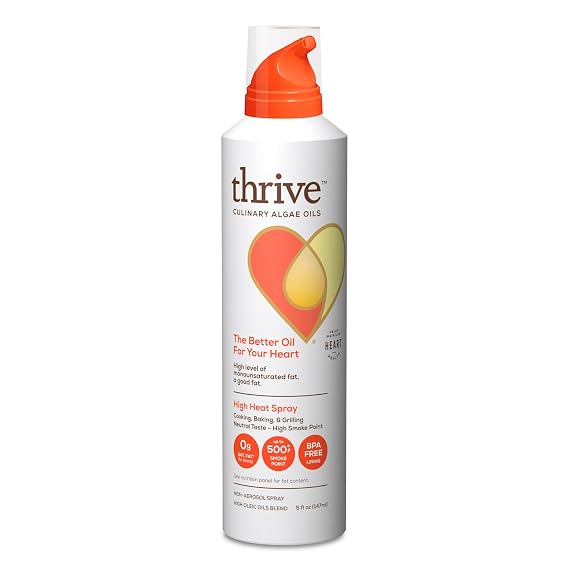 Thrive Cooking Spray Everyday Algae Oil Culinary Blend High Heat Spray, Heart and Health-Conscious, Rich in Omega-9 Monounsaturated Fat (85%), Low Omega-6, Blended with UltraSun, 5 fl oz, 1 Pack