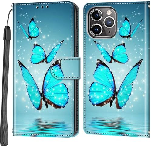Case Wallet for iPhone 12 Pro Max, [Kickstand] 3 Card Holder Stand [Shockproof TPU Interior Shell], PU Leather Magnetic Protective Flip Cover 6.7, Three Butterfly