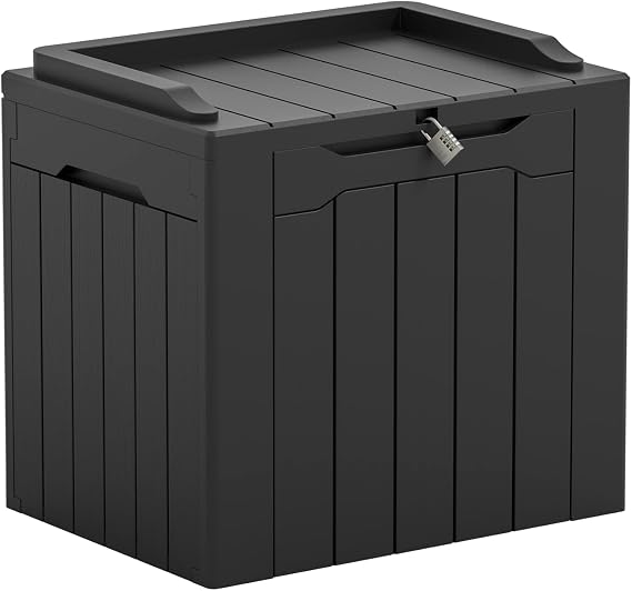 Greesum 31 Gallon Outdoor Storage Box, Black | Waterproof, UV-Resistant, Lockable, for Patio Furniture, Garden Tools & Pool Supplies