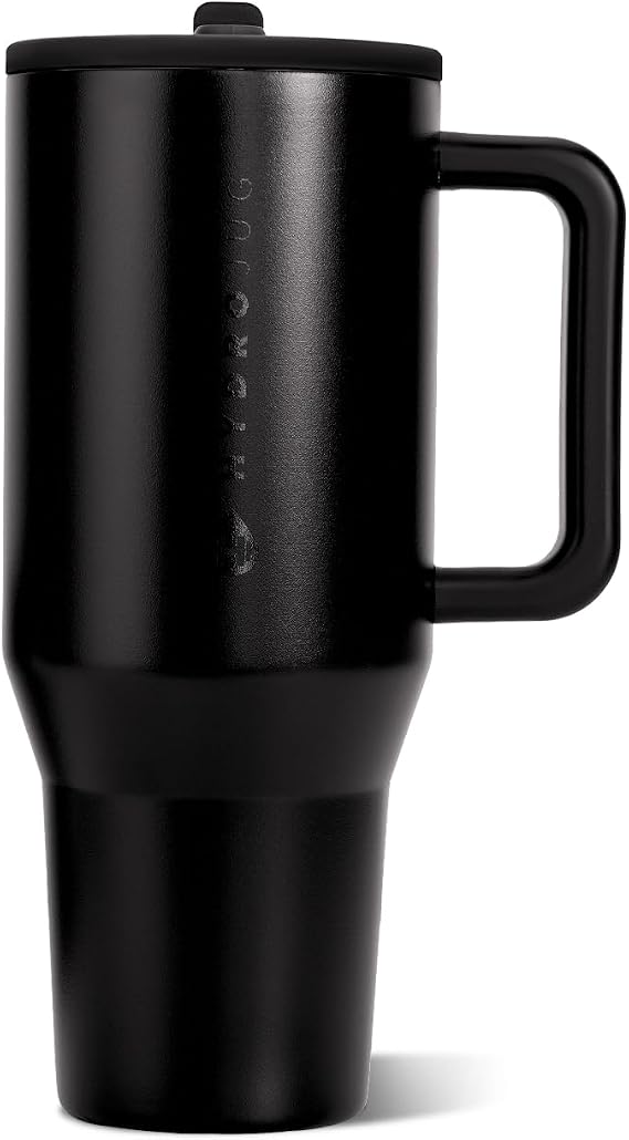 HydroJug Traveler - 32 oz Water Bottle with Handle & Flip Straw - Fits in Cup Holder, Leak Resistant Tumbler-Reusable Insulated Stainless Steel & Rubber Base - Gifts for Women & Men, Black
