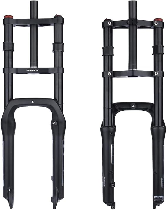 BOLANY Bike Suspension Fork 20inch 4.0 Tire Double Shoulder Snow Beach MTB Fat Fork | 110mm Travel | Straight Tube QR 9mm | 1-1/8inch Steerer