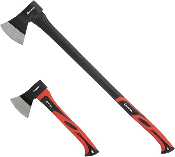 INTERTOOL 15 Hatchet and 36 Chopping Axe Set - Small Ax and Tree Felling Tool with Shock Absorbing Fiberglass Handles & Blade Protectors HT-0261-0264