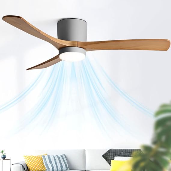 36 Inch Gray Ceiling Fan with Light, Flush Mount for Bedroom Living Room