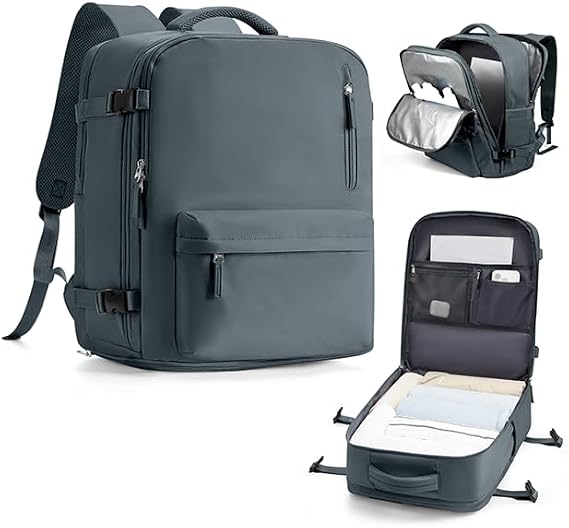 Travel Laptop Backpack for Men Carry On Backpack Flight Approved Spirit Airlines Personal Item 18x14x8 inches Luggage Bag Sports Hiking Rucksack Waterproof Casual Daypack College Business GreyBlue