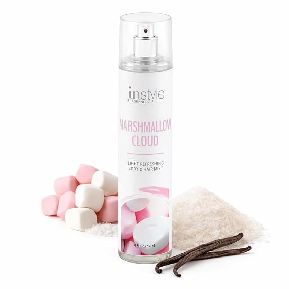 Instyle Fragrances | Body & Hair Mist | Marshmallow Cloud Scent | With Panthenol | CLEAN, Vegan, Paraben Free, Phthalate Free | Premium 8 Fl Oz Spray Bottle