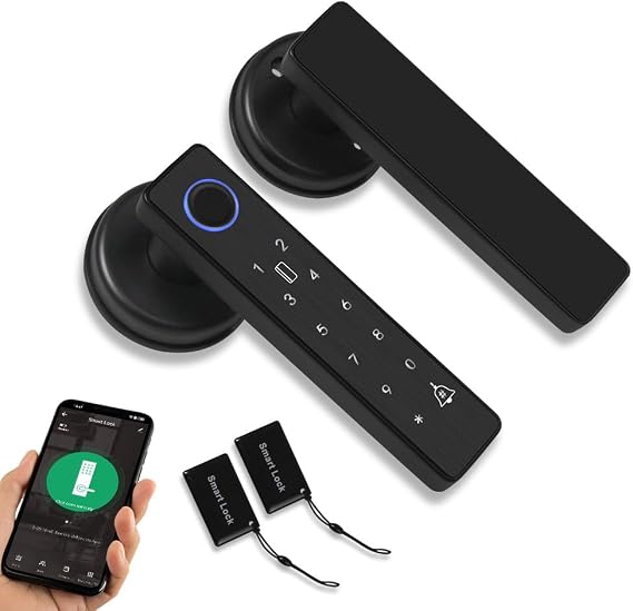 WiFi Tuya Smart Door Lock Fingerprint Biometric Digital Electronic Locks 13.56MHz RFID IC Card Keyless APP Password Remote Unlocking, 5-in-1 Door Lock Handle
