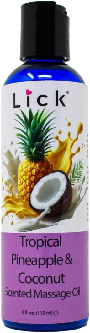 Tropical Pineapple and Coconut Massage Oil with Vitamin E - Edible Body Oil for Couples Massage - Sweet Almond and Coconut Oil Blend - Smooth Long-Lasting Glide for Men and Women - 4 oz