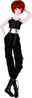13 BJD Doll 24in Move Joints SD Doll Fashion Cool Girl with Black Sets, Red Wig