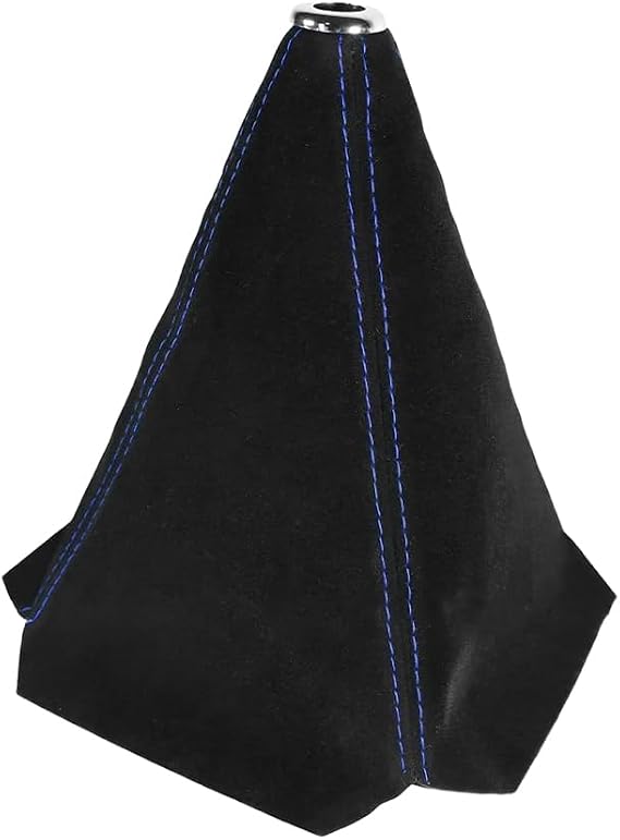 Suede Leather Shift Boot Cover, Black/Blue | 0.6 Inch top opening, tapered double-stitch design, slip-over installation, blocks dust and debris, interior accessory