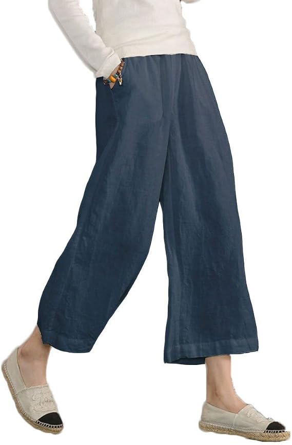 ECUPPER Womens Plus Size Capri Trousers Cotton Loose Casual Cropped Pants